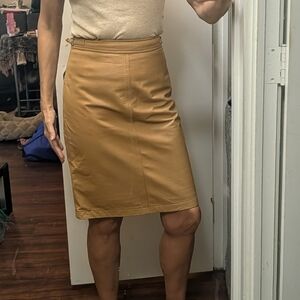 Armani exchange tan leather pencil skirt side waist tabs Size 2